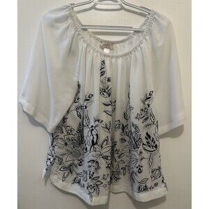 LOFT Outlet Women’s M White Black Floral Peasant Blouse Off Shoulder Top